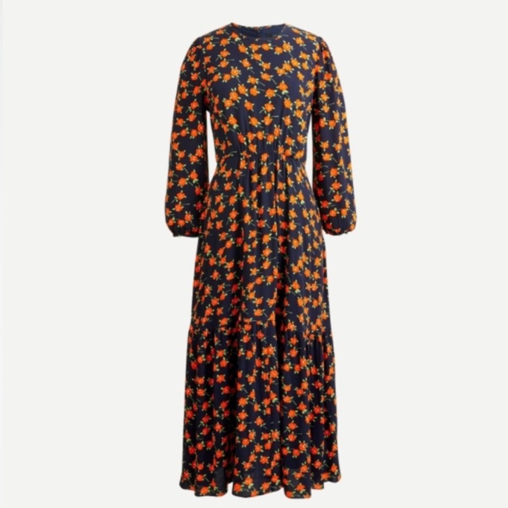 J Crew Flowy Tiered Midi Dress In Poppy Fields Size 0 - Picture 2 of 10